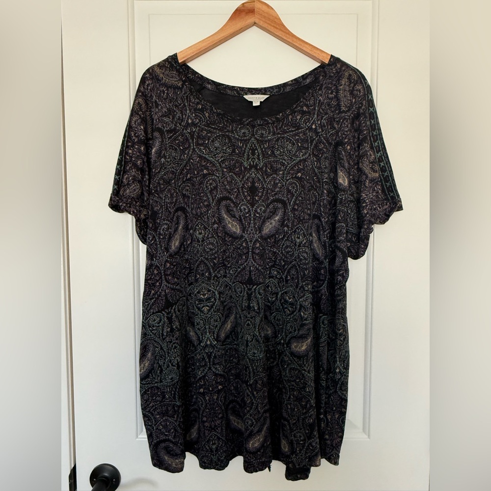 Lucky Brand Black Paisley Boho Top Tunic Blouse Plus Size Slitback 3X